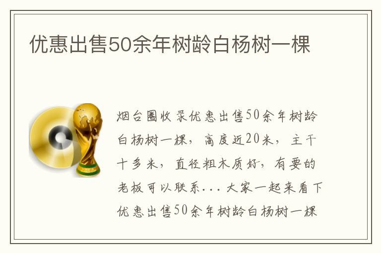優(yōu)惠出售50余年樹(shù)齡白楊樹(shù)一棵