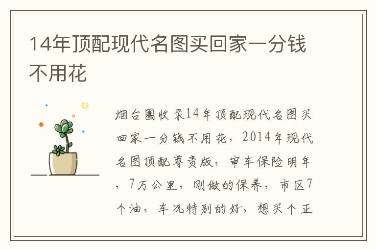 14年頂配現(xiàn)代名圖買回家一分錢不用花
